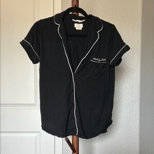 W Kate Spade Black Short Sleeve Pajama Top Light Pink Trim Size Medium |A209